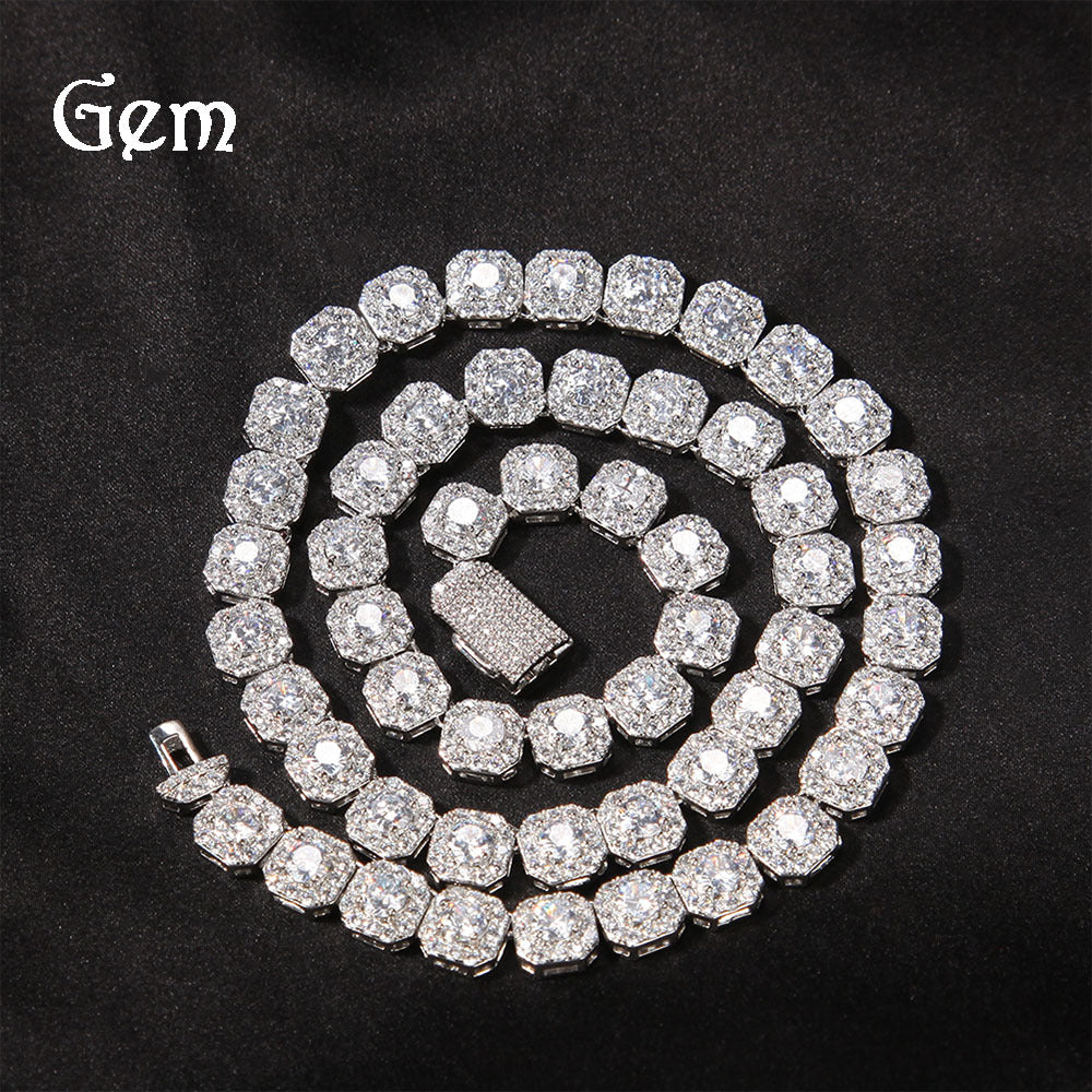 欧米のヒップホップの9mmの四角形の氷糖のジルコンのネックレスの潮流の男性のネックレスの個性のファッションのアクセサリーのメーカーは直接販売します。